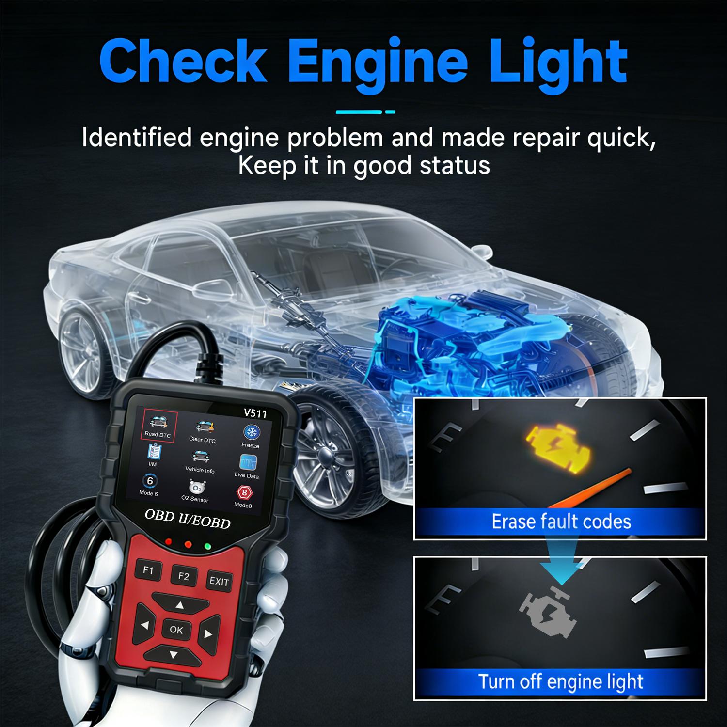 Professional Obd2 Scanner, Enhanced Engine Fault Code Reader and Reset Tool, Advanced Obdii/eobd Car Diagnostic Scan for Mode 6/mode 8 Vehicles