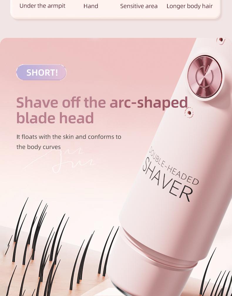 New double-head facial shaving and hair removal device for women. Suitable for face, lips and chin. USB rechargeable double-head wireless electric razor.