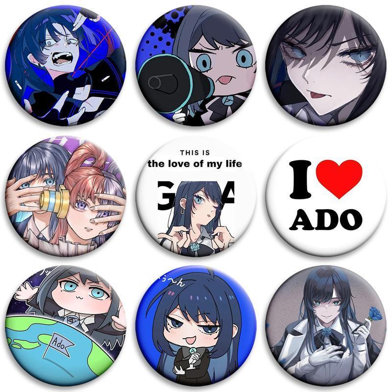 32/44/58mm Ado Kyogen X Uta Enamel Pins I Love Ado Vintage Anime Brooch Creative Badge for Hat Bag Decoration Fans Collect Gifts
