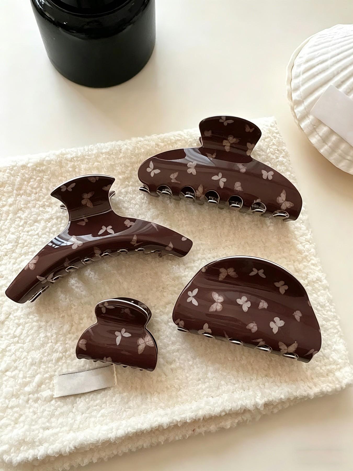 Vintage Elegant Butterfly Print Hair Claw Clip, Versatile Back-Of-Head Hairstyle Shark Clip, Stylish Hair Accessory for All Seasons