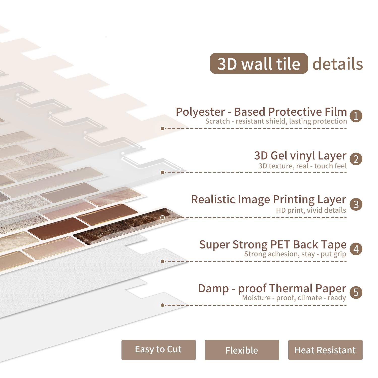 (6pcs/10pcs) Peel and stick removable wall kitchen splashback tiles, 30.5 cm x 30.5 cm self-adhesive marble wall tiles, for kitchen and bathroom