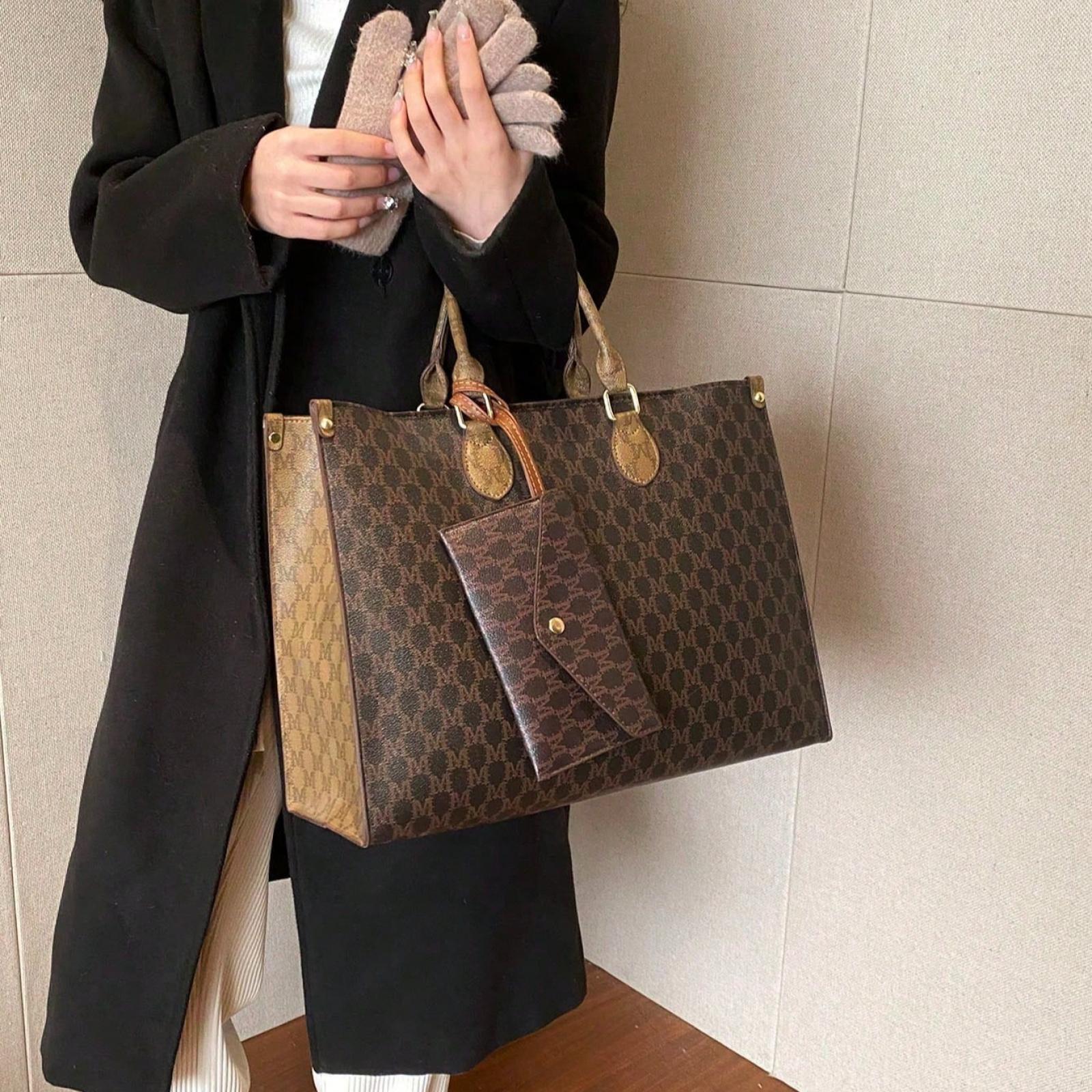 Fashion Print, Four Seasons Versatile Travel Shopping Bag, Oversized Tote Bag with Wallet, Large Capacity Shoulder Work Bag, Suitable for Business and Daily Use