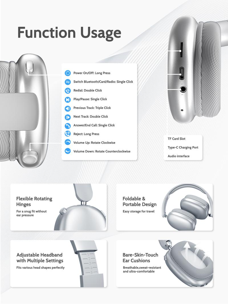 Wireless Over-ear Headphone,Bluetooth-compatible Headset For Sports,Gaming