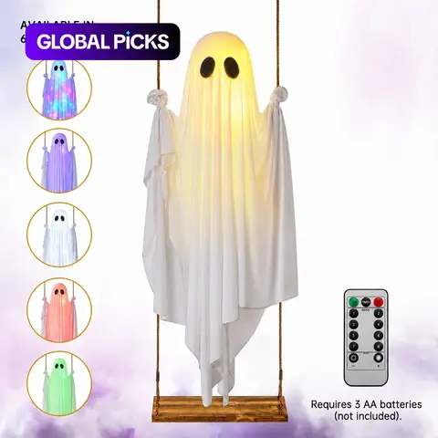 Halloween Swing Ghost Light, Glowing Hanging Ghost Decoration, Party Decoration, Remote Control, Battery Powered, 8 Modes, Timer, Outdoor Halloween Decor #GLOBAL PICKS