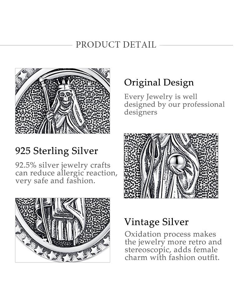 Santa Muerte Protection Pendant Necklace, 925 Sterling Silver Amulet, Mexican Saint Medallion, Holy Death Folk Amulet, Day of the Dead Jewelry