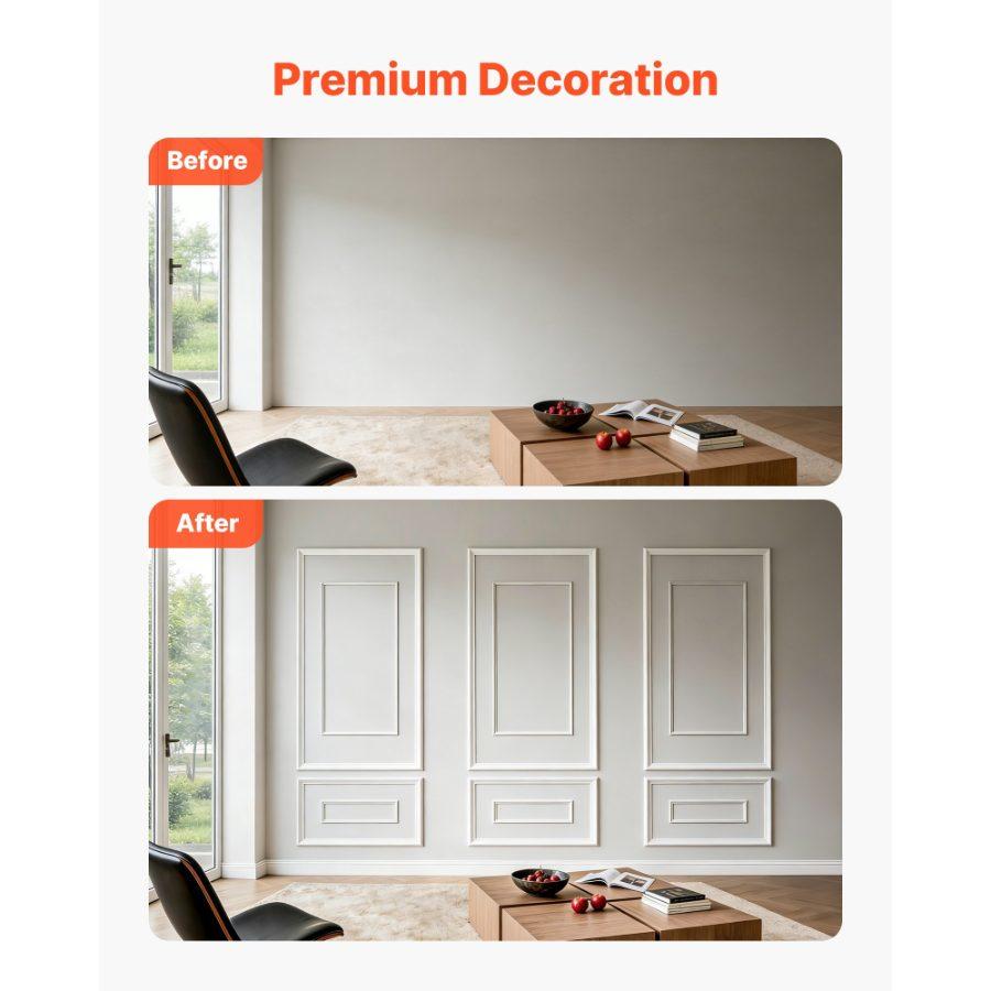 VEVOR 3-Pack Wall Molding Wainscoting Panels Kit, Dual-Line Wide-Narrow Profile, Lightweight Paintable Polystyrene, Easy-Install Accent Wall Trim for Interior Living Room, Bedroom, White
