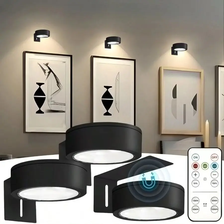 Dimmable LED Wall Light, Battery Operated with Magnetic Design, 3 Color Temperatures, 3 Brightness Levels, Wireless Wall Sconce, Battery Operated Sconces for Bedroom, Closet, Hallway & Home Decor