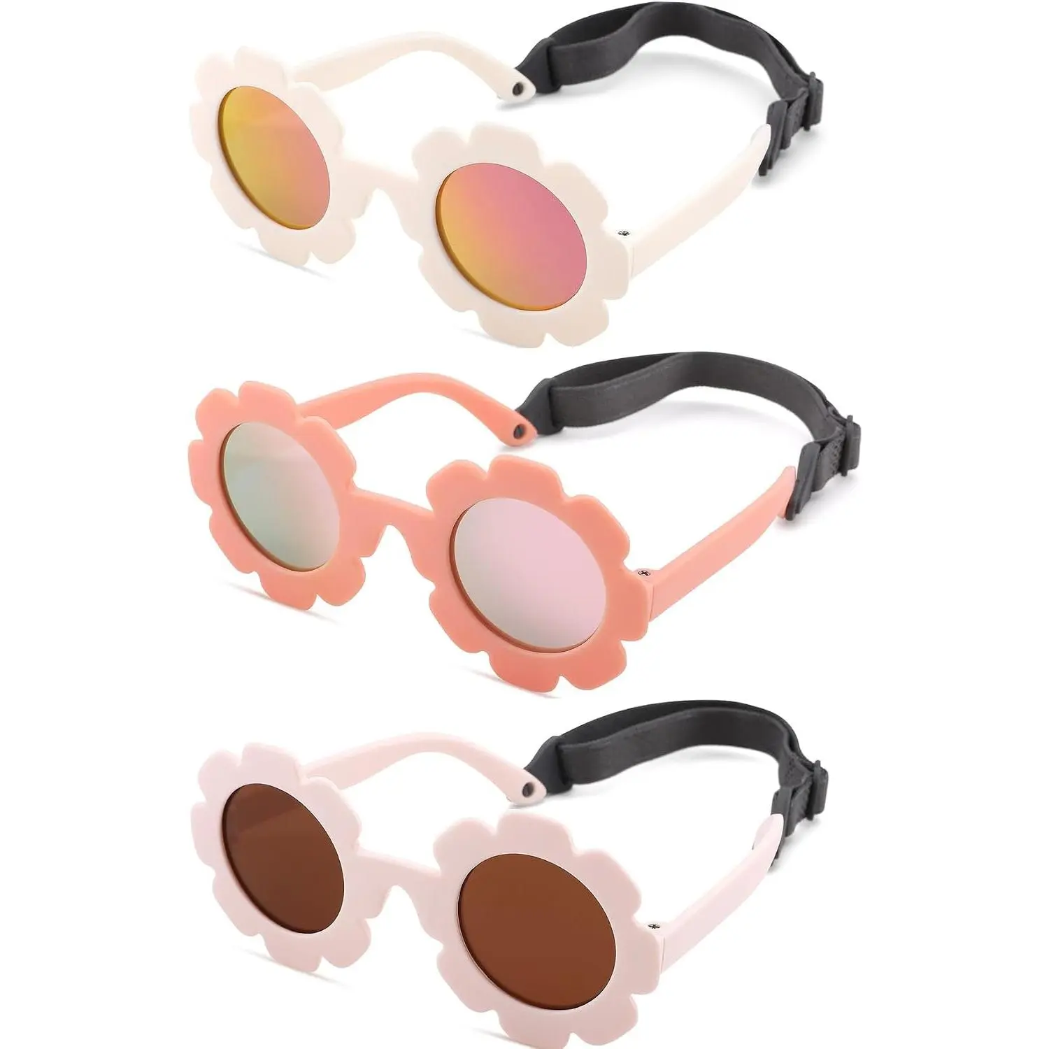 Polarized Baby Sunglasses with Adjustable Strap UV400 for Infant 0-24 Months, Flower Design for Toddler Girls, BPA-Free TPEE Frame, Newborn Beach EssentialsGift