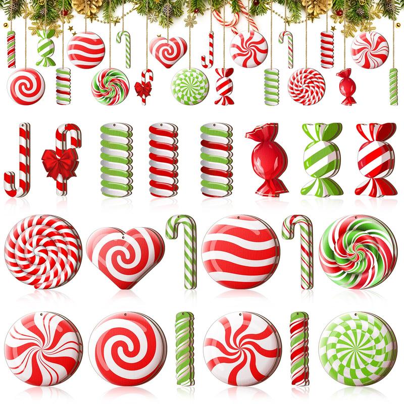 Christmas Clearance Sale Christmas Wooden Hanging Ornaments 40/36 Pcs Cartoon-Inspired Christmas Character Decor, Green Christmas Monster Decoration, Pink Christmas Tree Ornaments, Santa Candy Cane Gingerbread Ornament, Festival Party Home Xmas Tree Decor