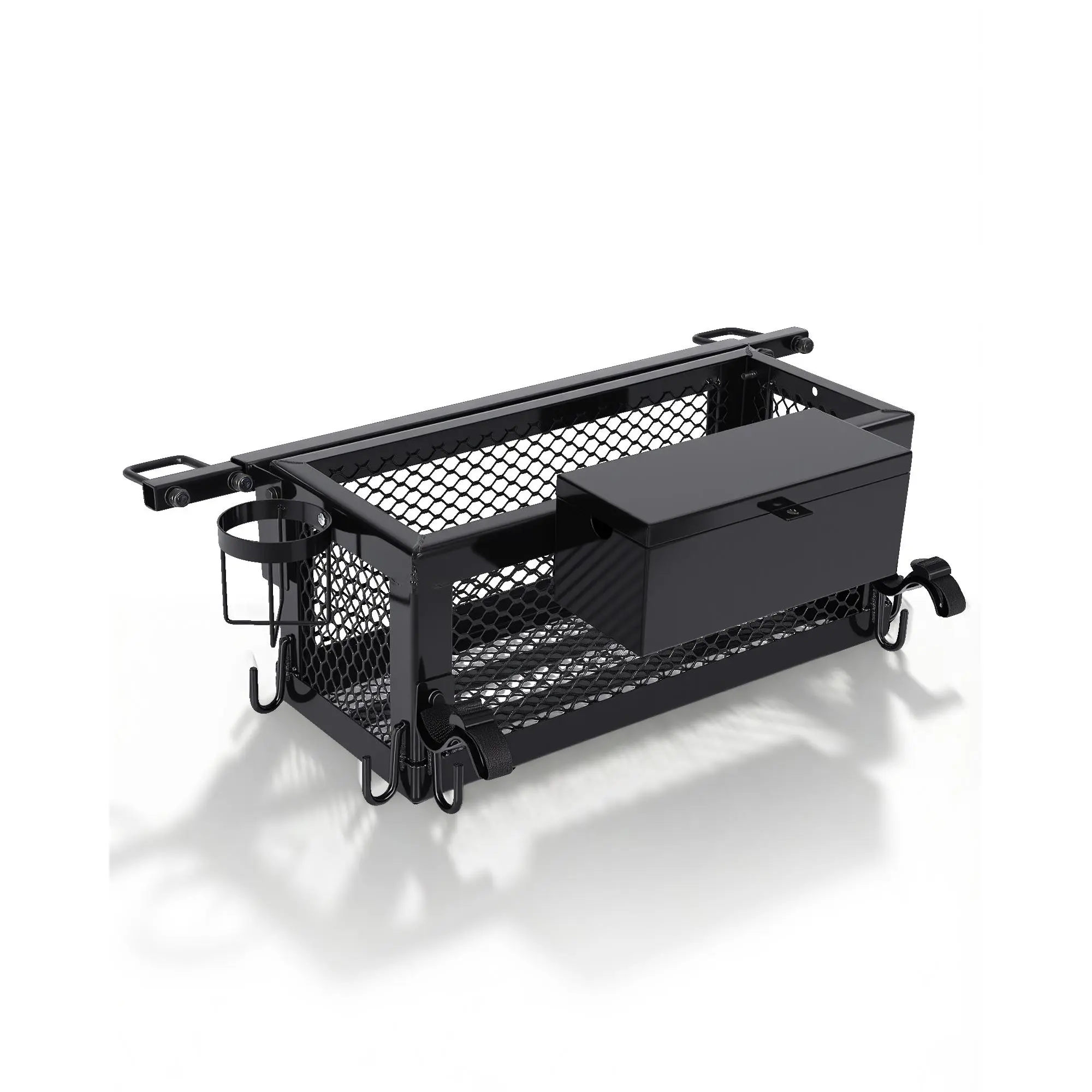 Heavy Duty Tractor Tool Box, Tractor Basket Accessories with Storage Bag, Hook, and Ratchet Strap, 24x10x10in Tractor Basket Attachment, Fit for Most Tractors and Zero Turn Mower