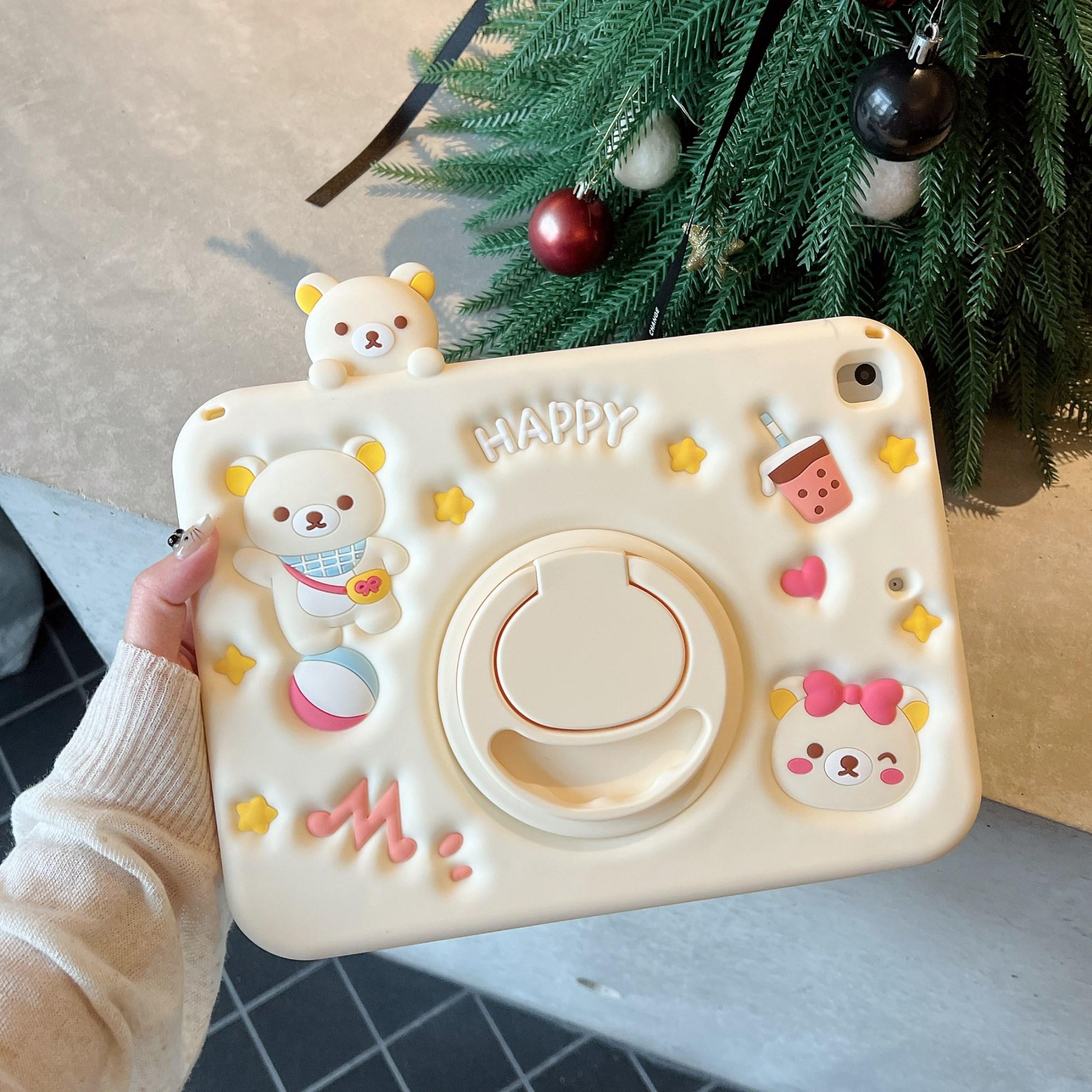 For IPad Air Mini 2 3 4 5 6 7 10.9 Pro 11 9 8 7th 10.2 10.5 GenA16 Child 3D Easy bear Tablet pen slot Protective Same phone case