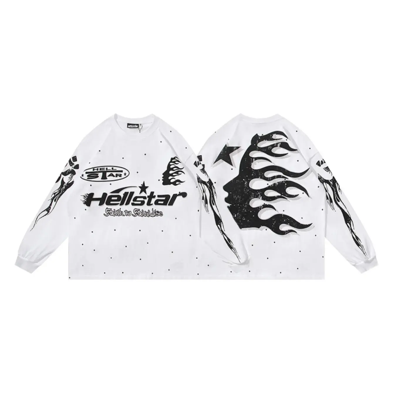 HellStar Men Vintage Acid Washed Long Sleeve Tee Oversized Retro Graphic Print Crewneck T-Shirt, Y2K Hip Hop Gothic Streetwear Casual Tops for Men Teens, Music Festival, Concert, Skate Punk, Daily Street & Outdoor Outfit