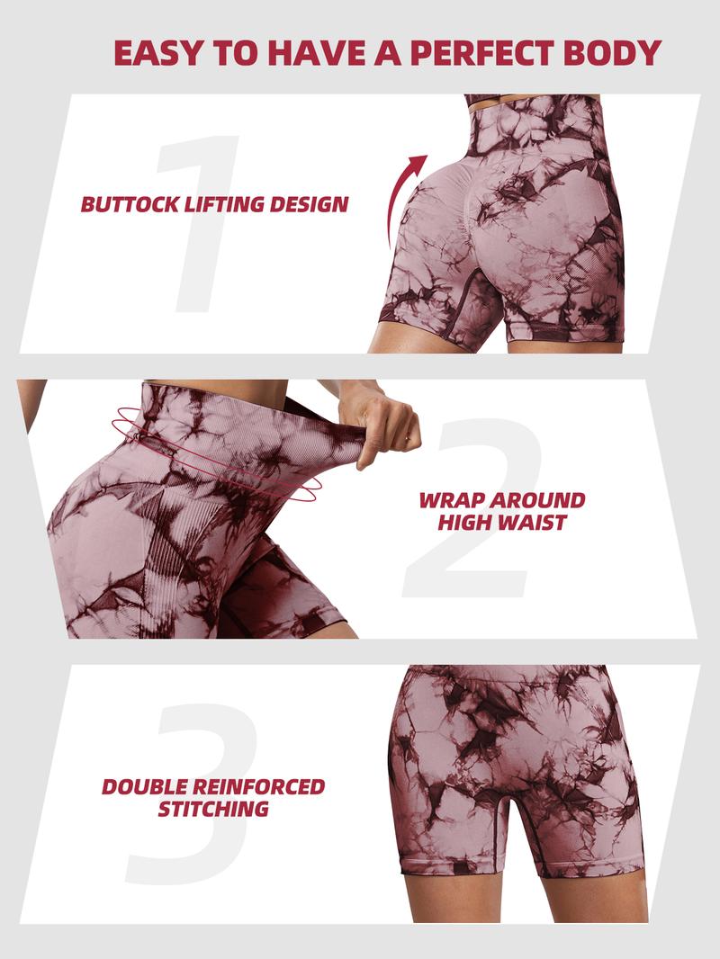 CHRLEISURE 6-Piece Set Of High Waisted Cycling Shorts Yoga Shorts, Solid Color Tie Dye Combination, Summer Cycling And Sports Yoga Shorts Combination Gymshorts Workout