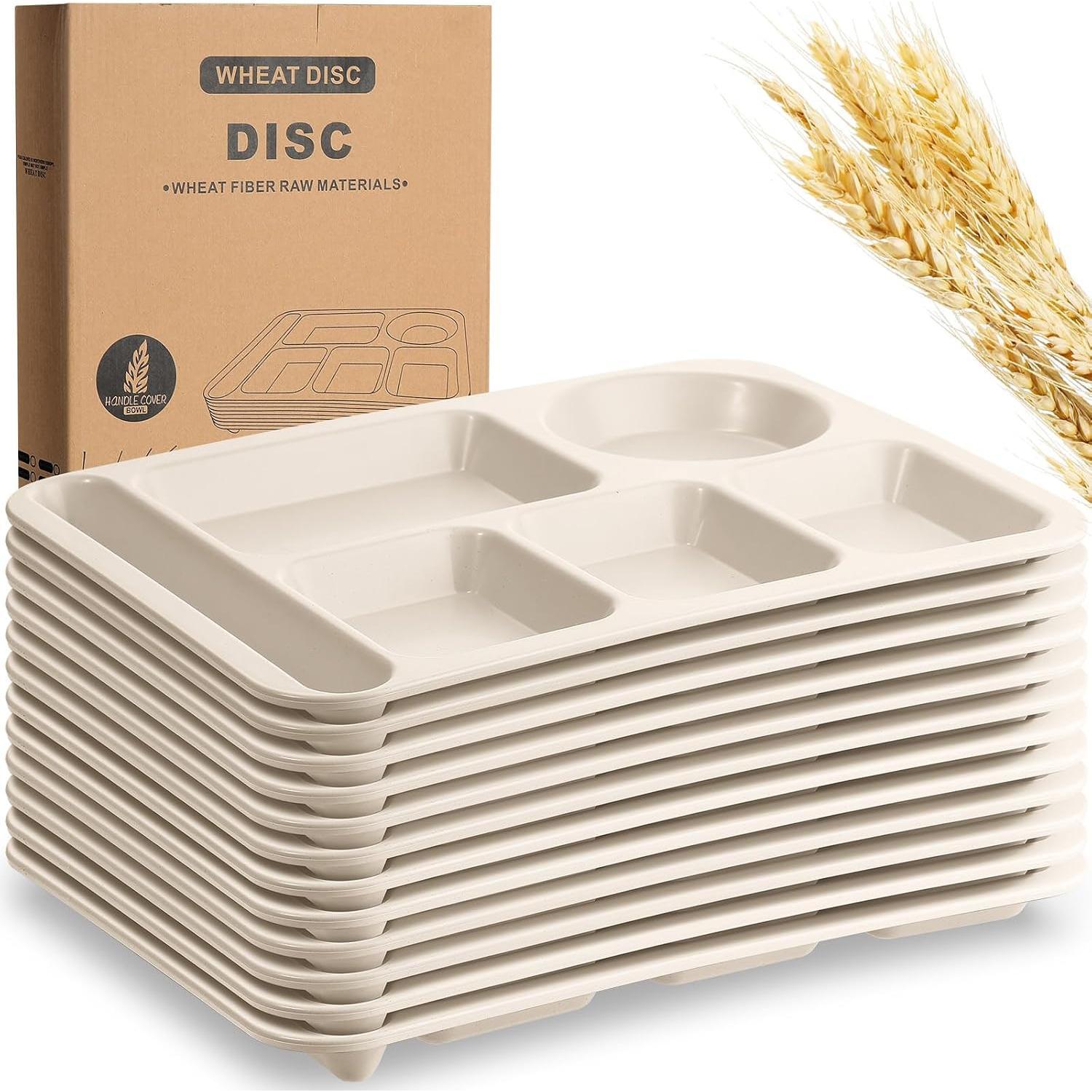 12 count 14'' Large Divided Plates Unbreakable Wheat Straw Lunch Trays 6 Compartments Cafeteria Trays Microwave Dishwasher Safe Separator Plates (Black, Dark Gray, Beige) 12 count 14'' Large Divided Plates Unbreakable Wheat Straw Lunch Trays 6 Compartments Cafeteria Trays Microwave Dishwasher Safe Separator Plates (Black, Dark Gray, Beige)