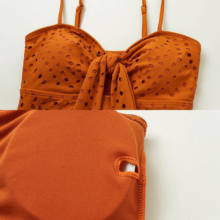 FLAXMAKER Women's Laser Cut Bow Front One Piece Swimsuit and Cover Skirt Set Swimdress Swimwear Bathing Suit Stylish Beachwear #TikTokShopBlackFriday