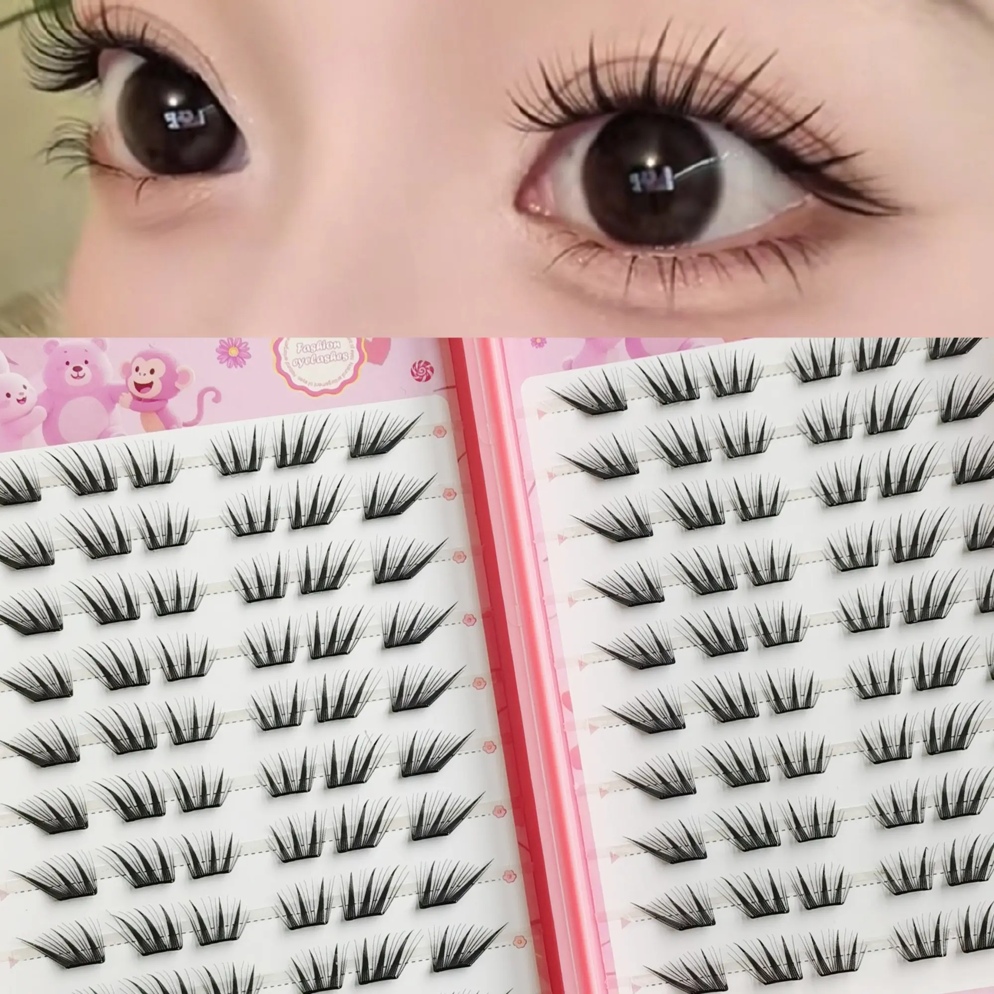 Directly Applied False Eyelashes, 120pcs, Fluffy C Curl, 10-12mm, Natural Look, Self-Adhesive, Perfect for Commute, Gentle and Subtle, Fluffy Eyelash Clusters