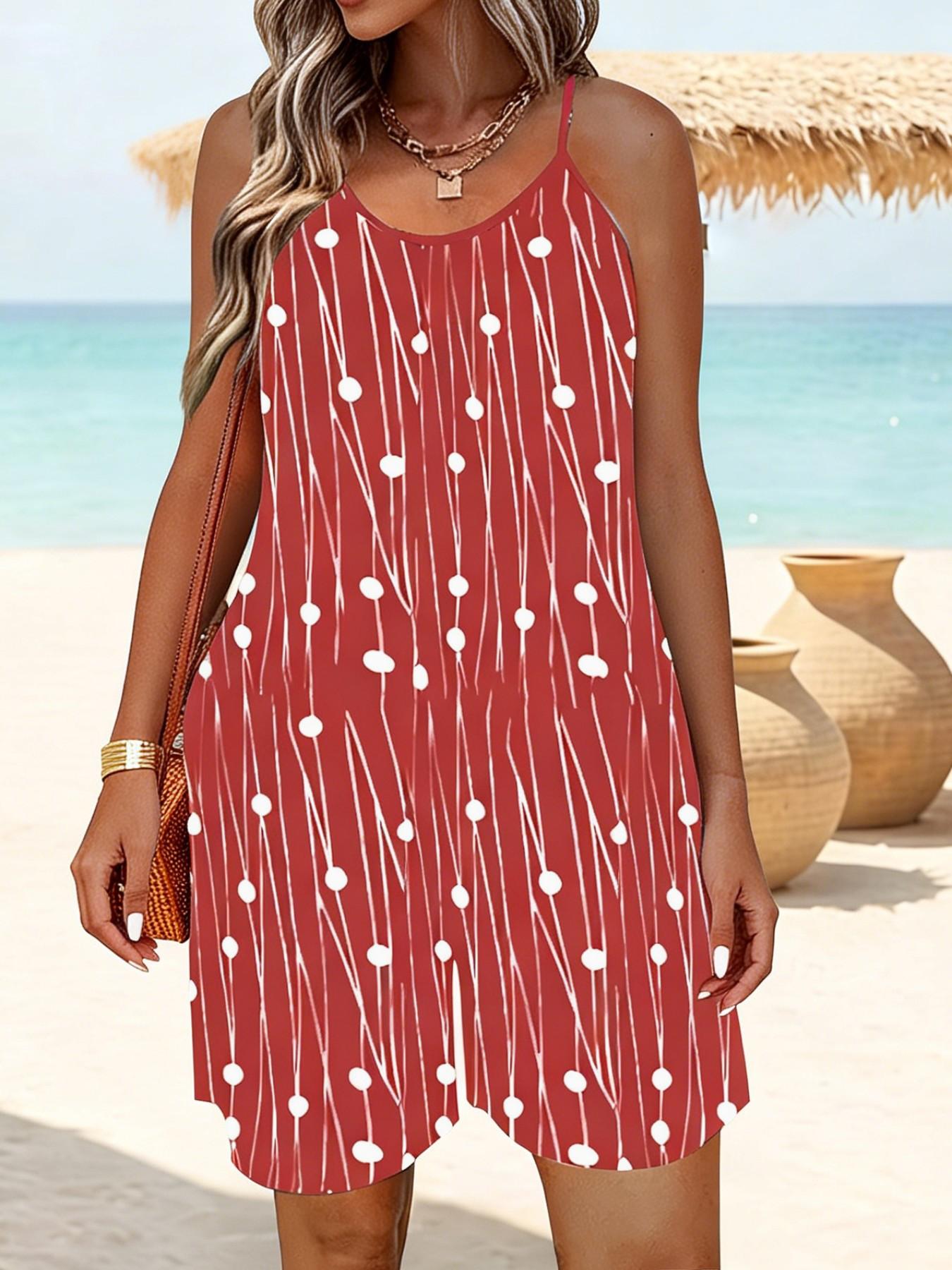 Elegant Summer Jumpsuit for Women, Loose-Fitting All-Over Print Design, Stylish Halter Neck Sleeveless with Pockets, Plus Size Fashion Bottoms