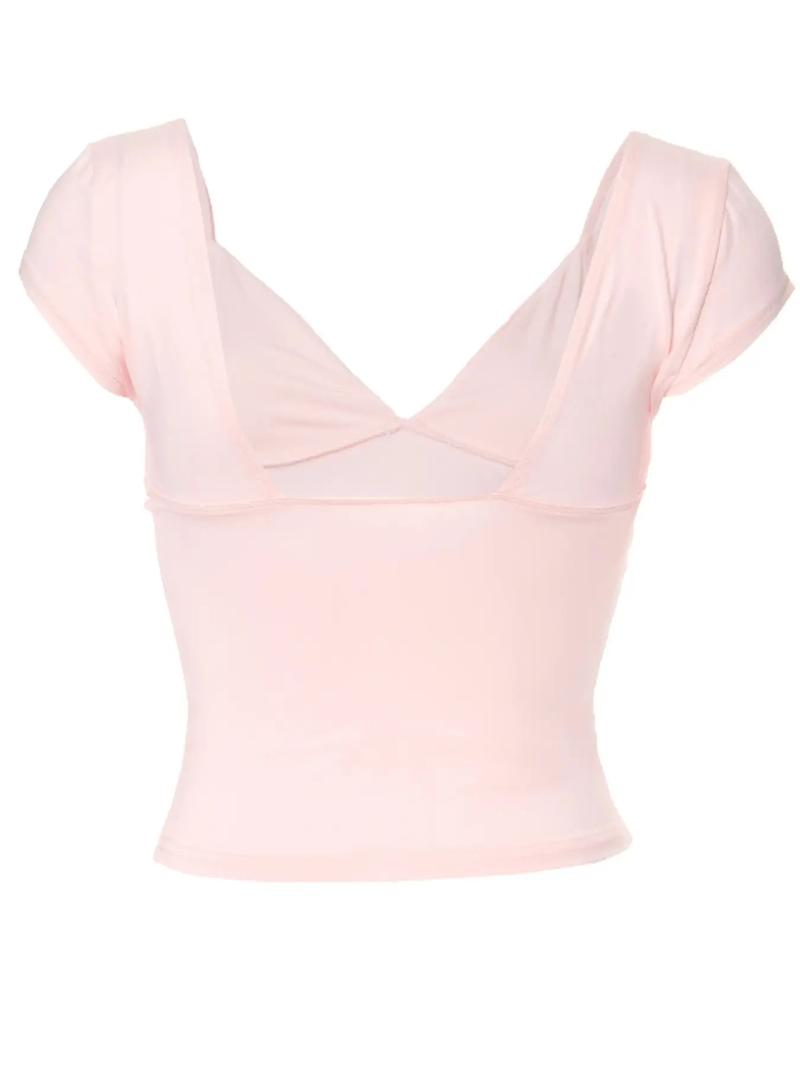 Women's Basic Minimalist Plain Backless Sweetheart Neck Crop Tee, Summer Clothes Women, Tee Shirts for Women, Lady Chic Sexy Casual Comfort Short Sleeve Skinny T-shirt Top, Ladies Clothes for Daily Wear, Feminine