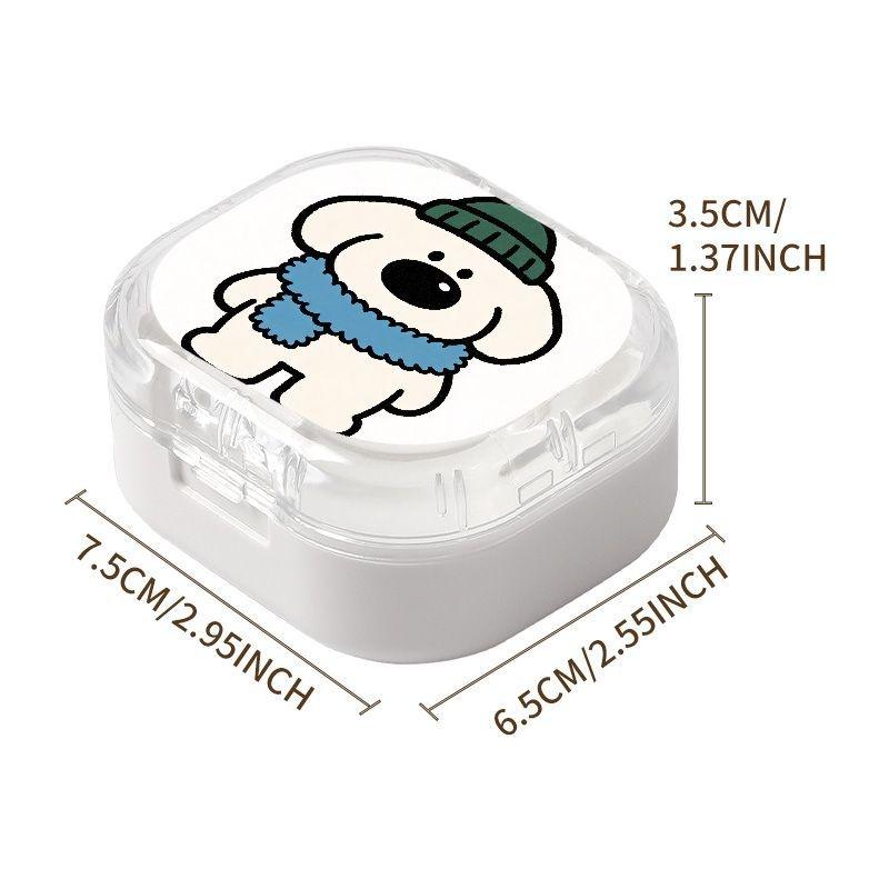 White Puppy with Dark Green Hat Light Blue Scarf Printed Braces Box, Street Trend Denture Box, Daily Portable Orthodontic Retainer Storage Case, Thickened Durable Dental Appliance Protective Box