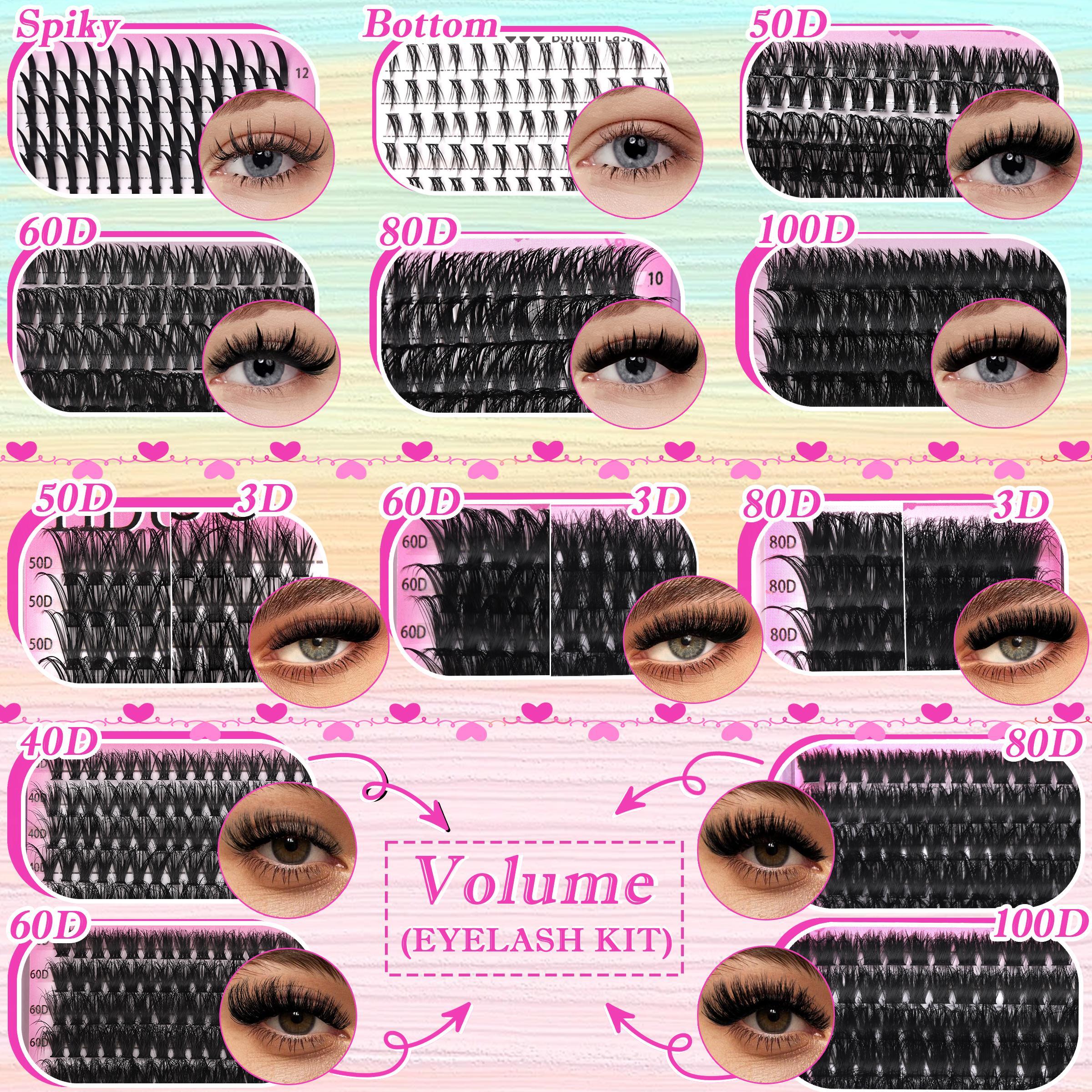 16 Styles Lash Clusters Kit, Diy Eyelash Extensions, Volume Individual Lashes, Mega/ultra/Dramatic/Volume/Spikes/Bottom Lashes WaterProof Lash for Beginners & Pros, Soft Comfortable Easy Apply Natural Look for Daily Makeup