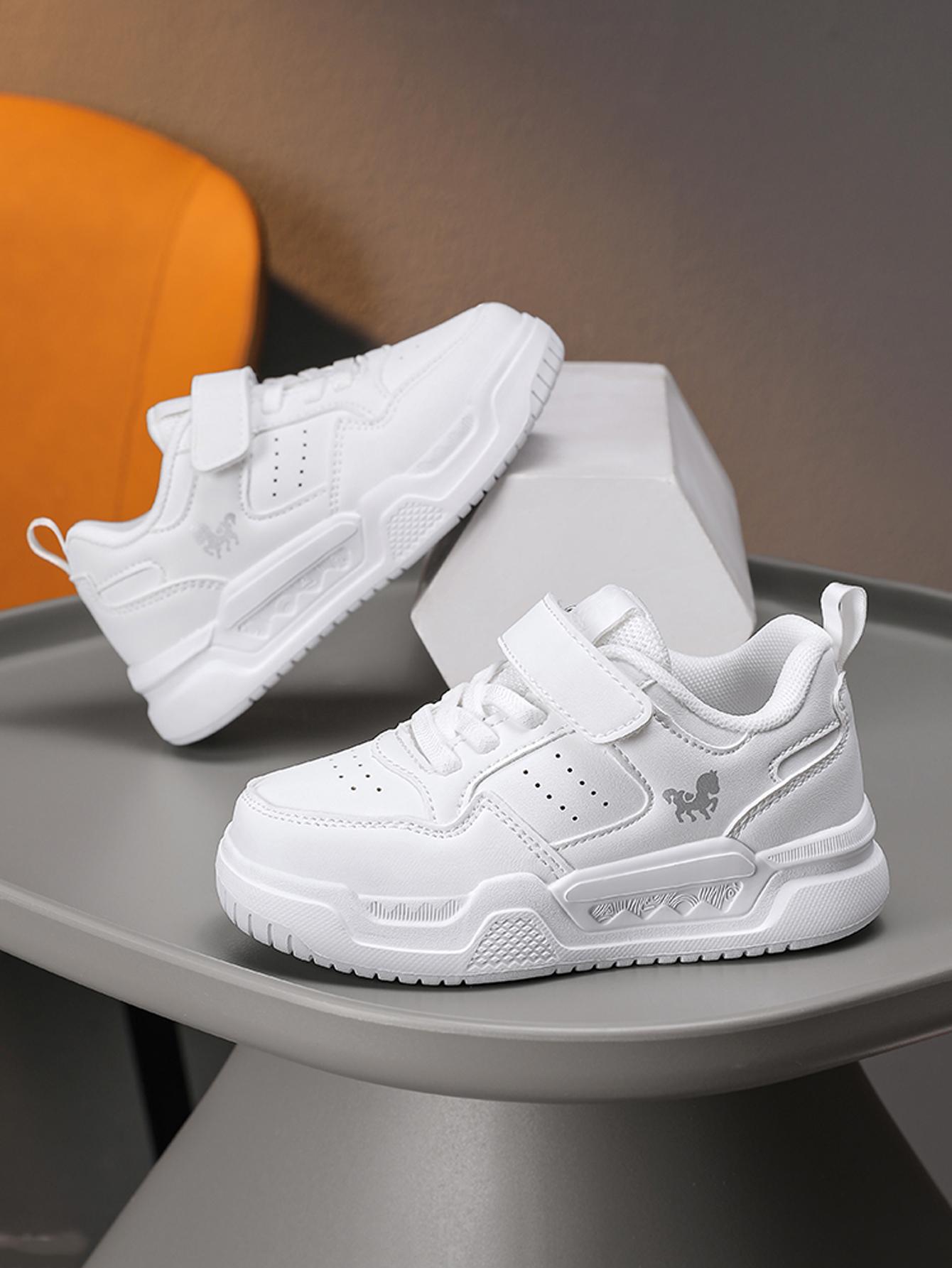 Fashionable Adjustable Low-Top Sneakers, Comfortable Lightweight Sports Shoes for Kids, PU Leather School Running Shoes, Trendy Trainers