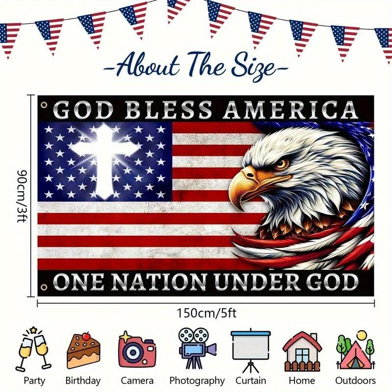 God Bless America One Nation Under God Flag, Bald Eagle  American Patriotic Flag, Polyester  USA Flag with 2 Grommets for Indoor Outdoor Yard Home Decor
