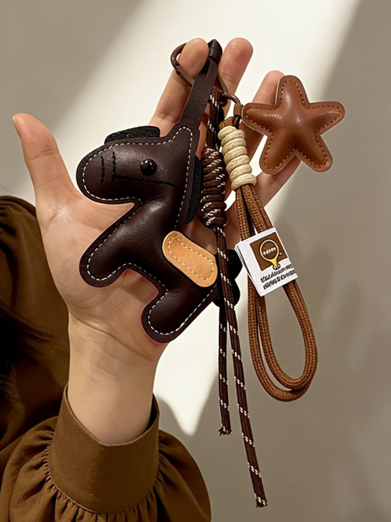 Year of the Horse Zodiac Pendant PU Leather Star & Horse-Shaped Keychain, Keychain for bags, Star Horse Bag Charm Key Chain Double Woven Rope Lanyard With Horse Charms Car Backpack Accessory Key Ring Decoration Valentine'S Day Gift