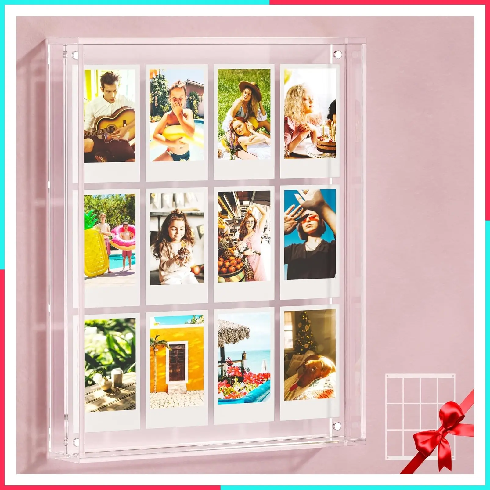 Instax Frame Compatible with Fujifilm Mini 13/12/41/99/EVO Films, 2x3 Mini Picture Wall Frame 9.9" x 12.5", Polaroid Collage Photo Frame, Acrylic Tabletop Floating Pressed Flower Art Display