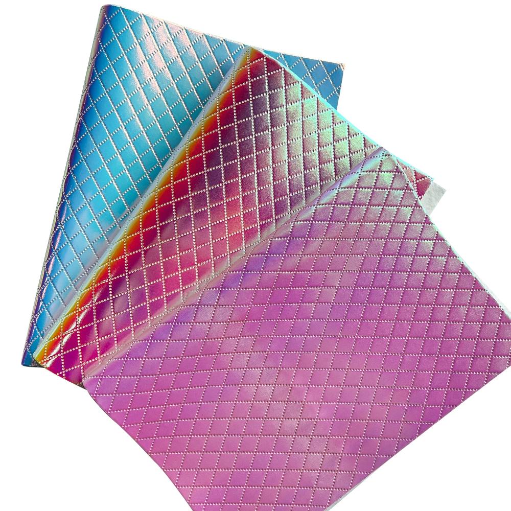 16 Rainbow Holographic PVC Fabric Backing, Rhombus Embossed Pattern, Laser Rainbow Vinyl for DIY Quilting, Bow Jewelry Making, Crafts, A4 Size, Pu Leather Material