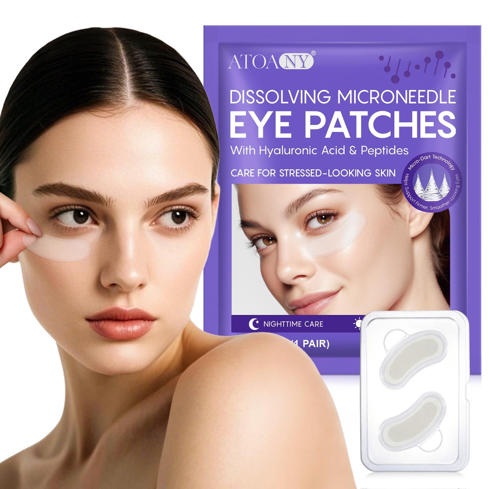 ATOANY Micro-Needle Eye Patches (2-pack), containing 2,000 micro-crystals, enhance skin contact and infuse the skin with nourishing ingredients. Use these eye patches while sleeping to keep the eye area hydrated all night long.