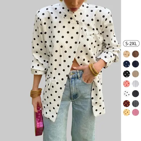 Tankaneo Womenss Polka Dot Blazers Jackets Trendy Casual Long Sleeve Open Front Suits Lightweight Business Work Coats