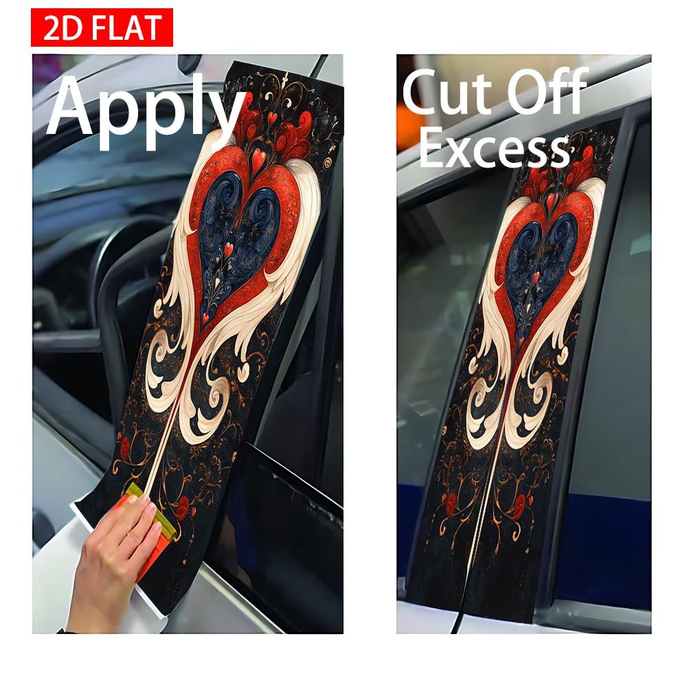 2Pcs Gothic Heart Pattern Car B-Pillar Sticker, PVC Self-Adhesive Decorative Sticker, Waterproof Scratch-Resistant, Perfect For Car Exterior Decoration, Auto Exterior Accessory