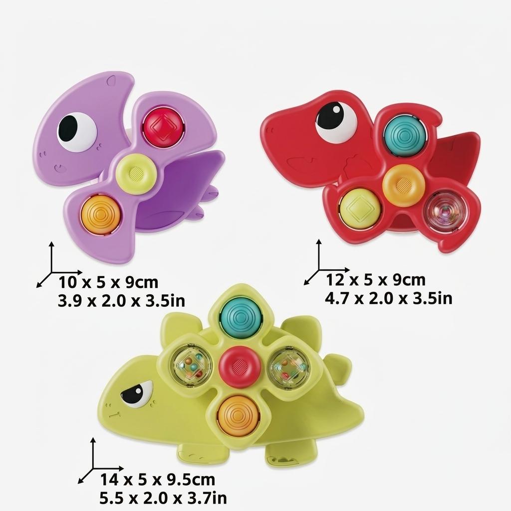 Suction Cup Spinner Toys - 3PCS Set | STEM Sensory Toddler Fidget Spinners for High Chair and Stroller | Interactive Travel Toys for Car Window and Table | Fine Motor Skills Early Development Gift for Baby Boys Girls