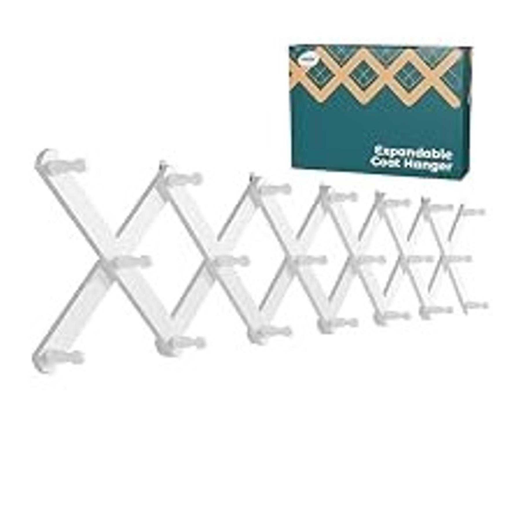 Wood Accordion Wall Hanger, Expandable Coat Rack Wall Mount with 14 Pegs, Expanding Hat Rack for Wall White