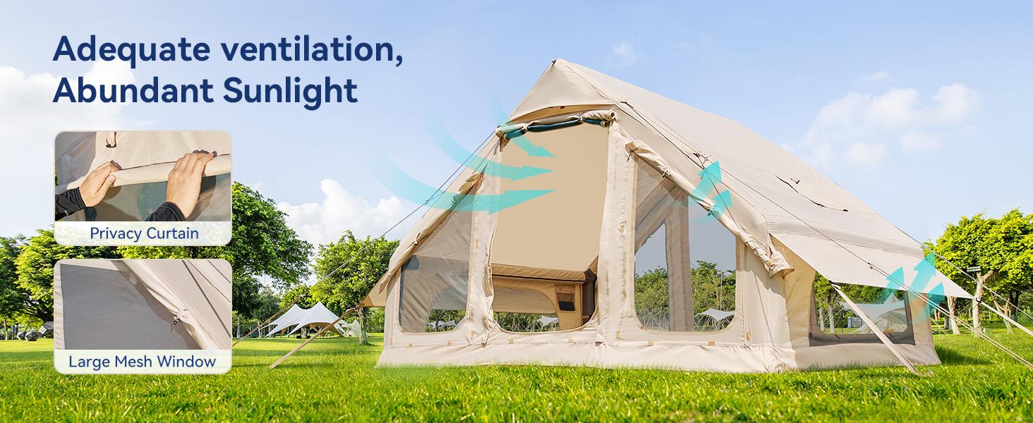 Lilypelle Inflatable Tents for Camping, Blow Up Tent with Hand Pump, Easy Setup Inflatable Hot Tent with Stove Jack, Waterproof Oxford Air Glamping Tents for Camping Adult 4-6 Person