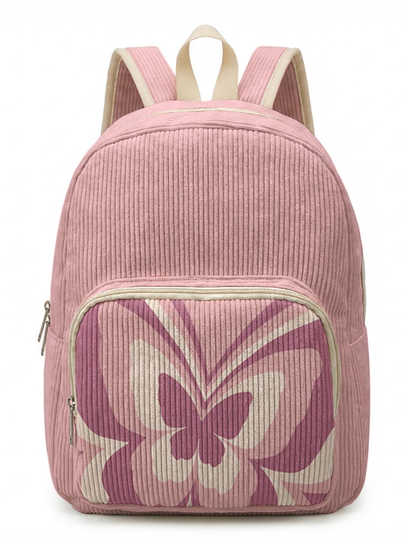 Women's Butterfly Pattern Backpack, Casual Style, All Seasons, Lightweight, Layered Storage, Random Print, Ideal for School & Travel