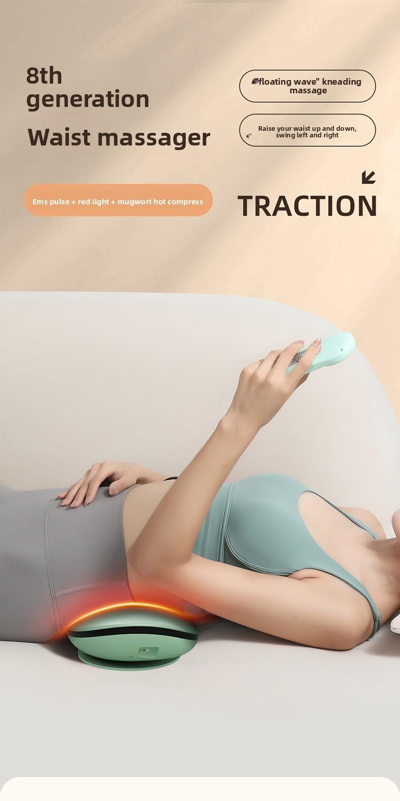 Waist massager Intelligent pulse traction lumbar vertebra Waist heating vibration Inflatable relaxation lumbar massager EMS pulse + red light + wormwood hot compress, pulling exercise waist back, multi-frequency vibration