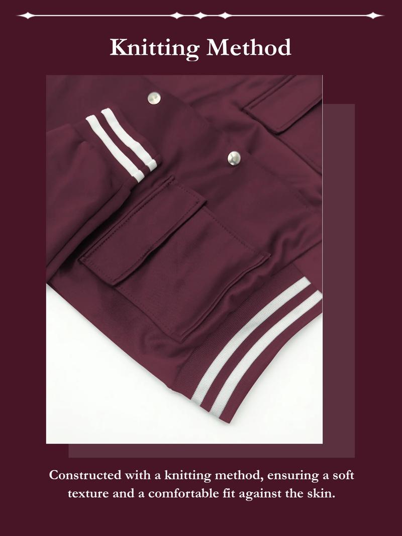 Women's Solid Color 2-Piece Athletic Set, Baseball Jacket & Pocket Pants, for Outdoor Camping Sportswear