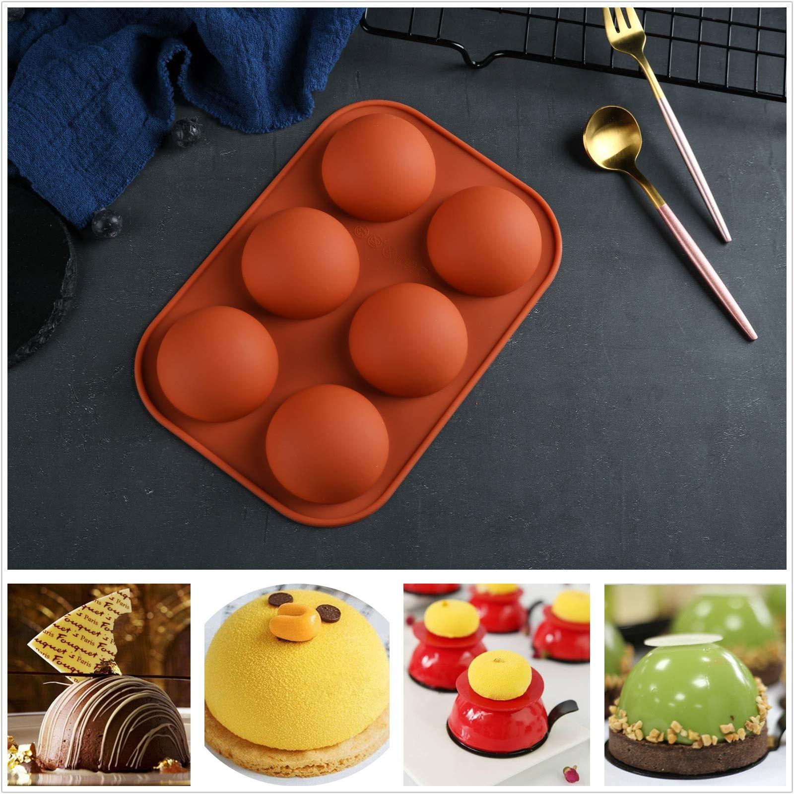 2pcs Semi Sphere Silicone Ice Mold, 6-Cavity Reusable Baking Mold for Making Hot Chocolate Bombs Jelly Dome Mousse Soap Ice Cube Tray