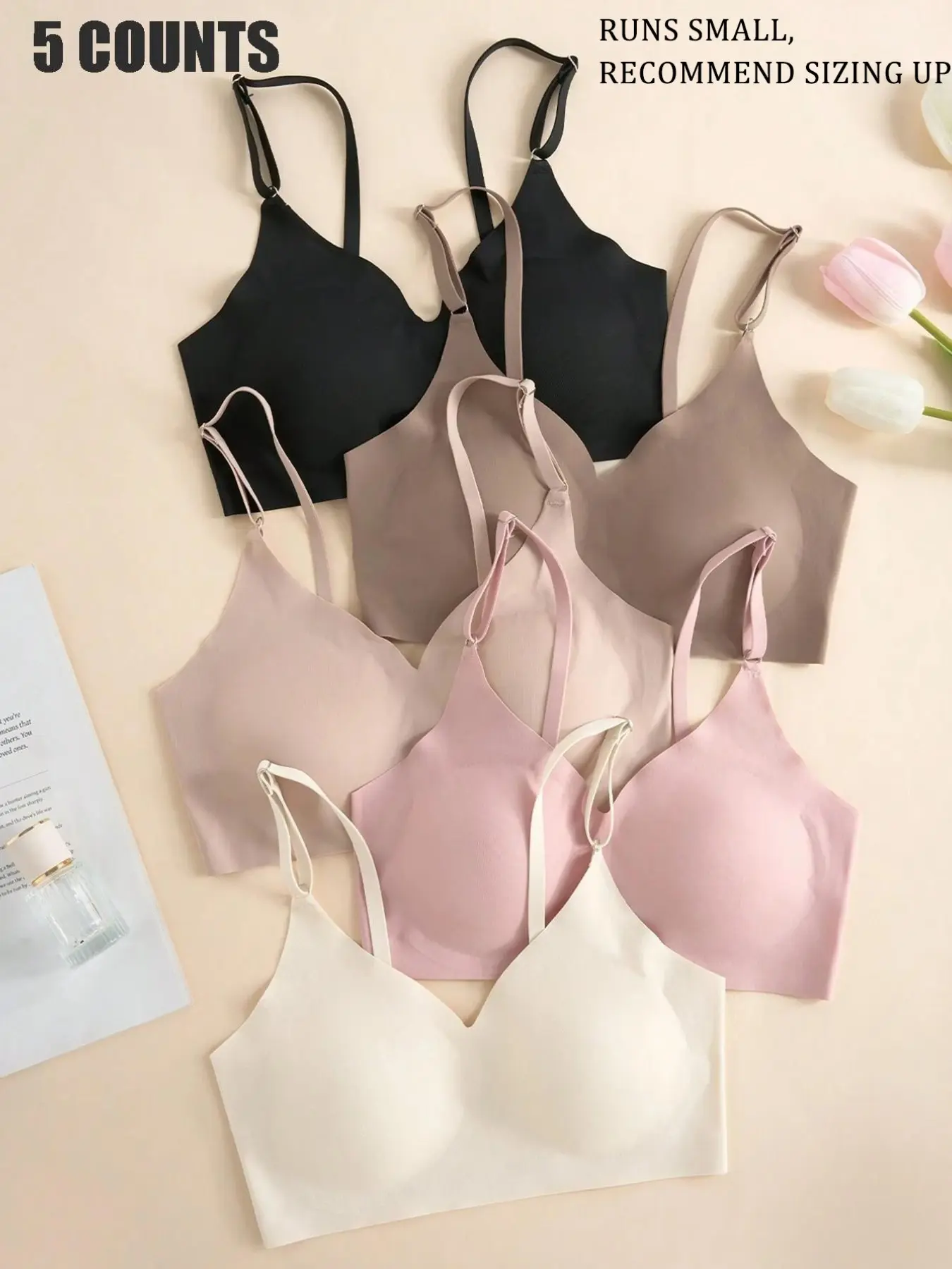 Women's Solid Adjustable-Strap Seamless Bra, Soft and Comfortable Smooth Wireless Bra, Minimalist Lingerie for All Seasons, Breathable Comfy Bra, Breathable Seamless Bras
