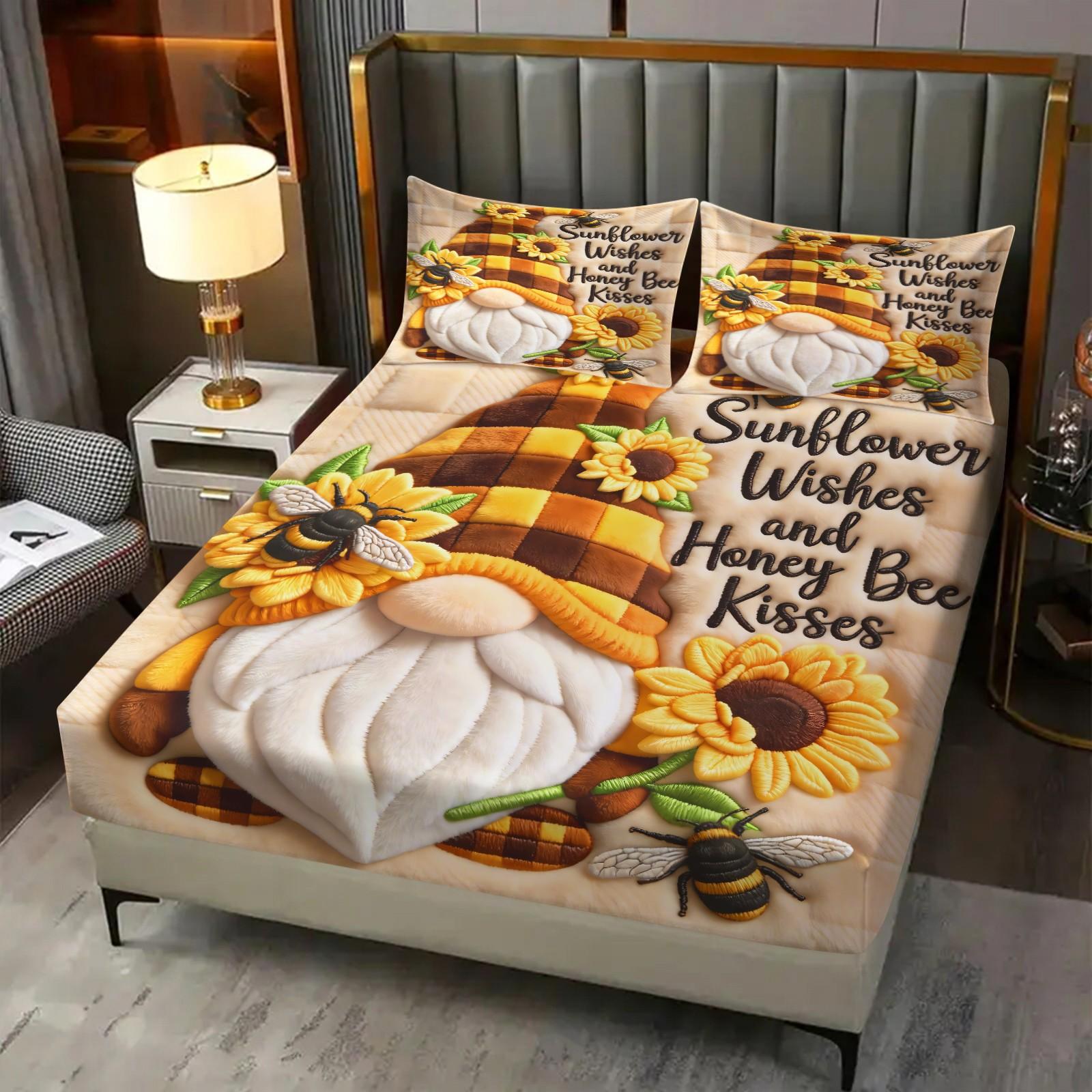 Cure-Style Sunflower Print Bed Sheet Set, Plush Warm Bedding with 2 Coreless Pillowcases, Cozy Bedroom Decor, Mattress Cover Clb452