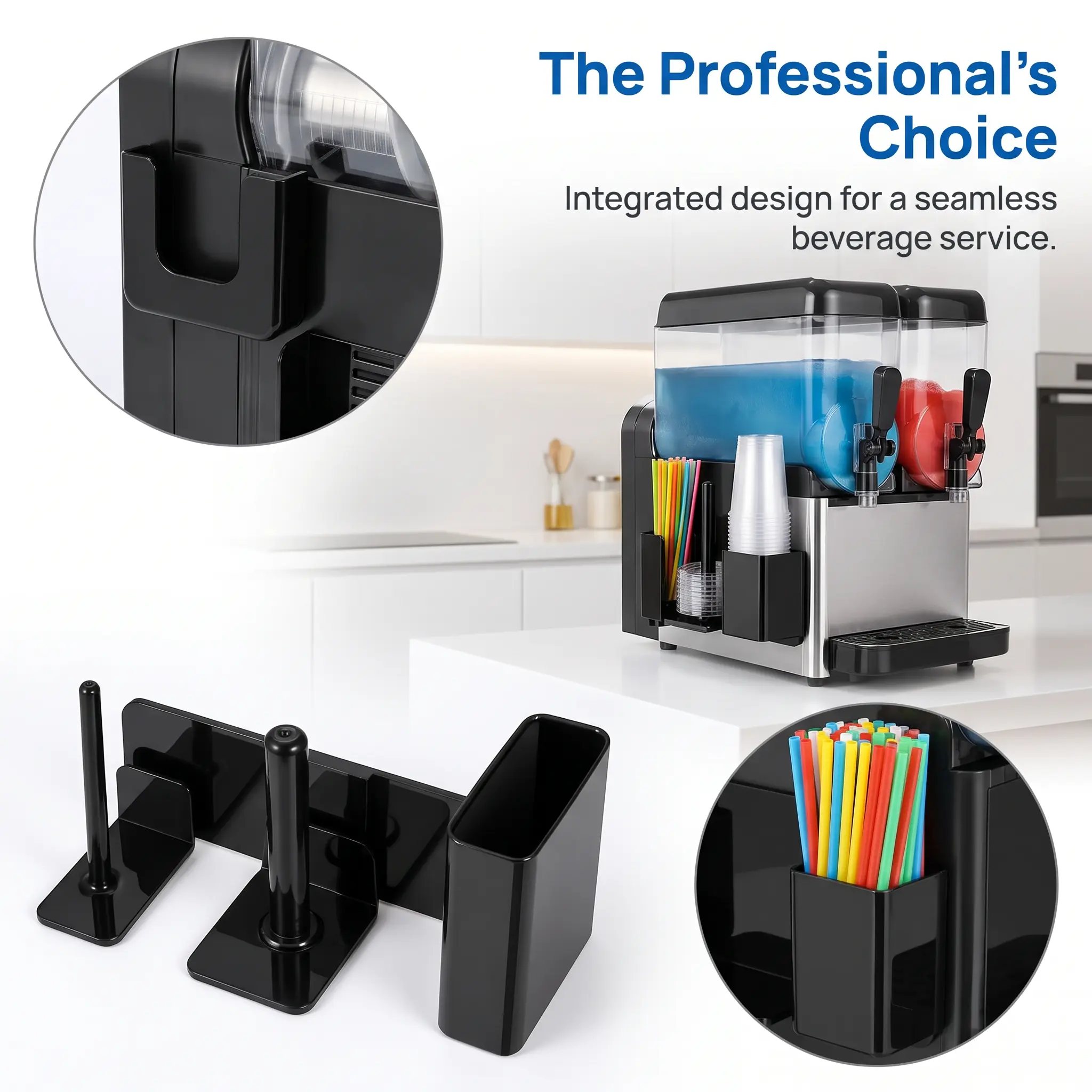 3-In-1 Side-Mounted Slushie Cup Organizer Compatible with Ninja SLUSHi FS299, FS300 & FS301 Frozen Drink Machines, Space-Saving Mount Holder Stores Cups, Lids & Straws Together, Practical Ninja Slushy Machine Kitchen Accessory