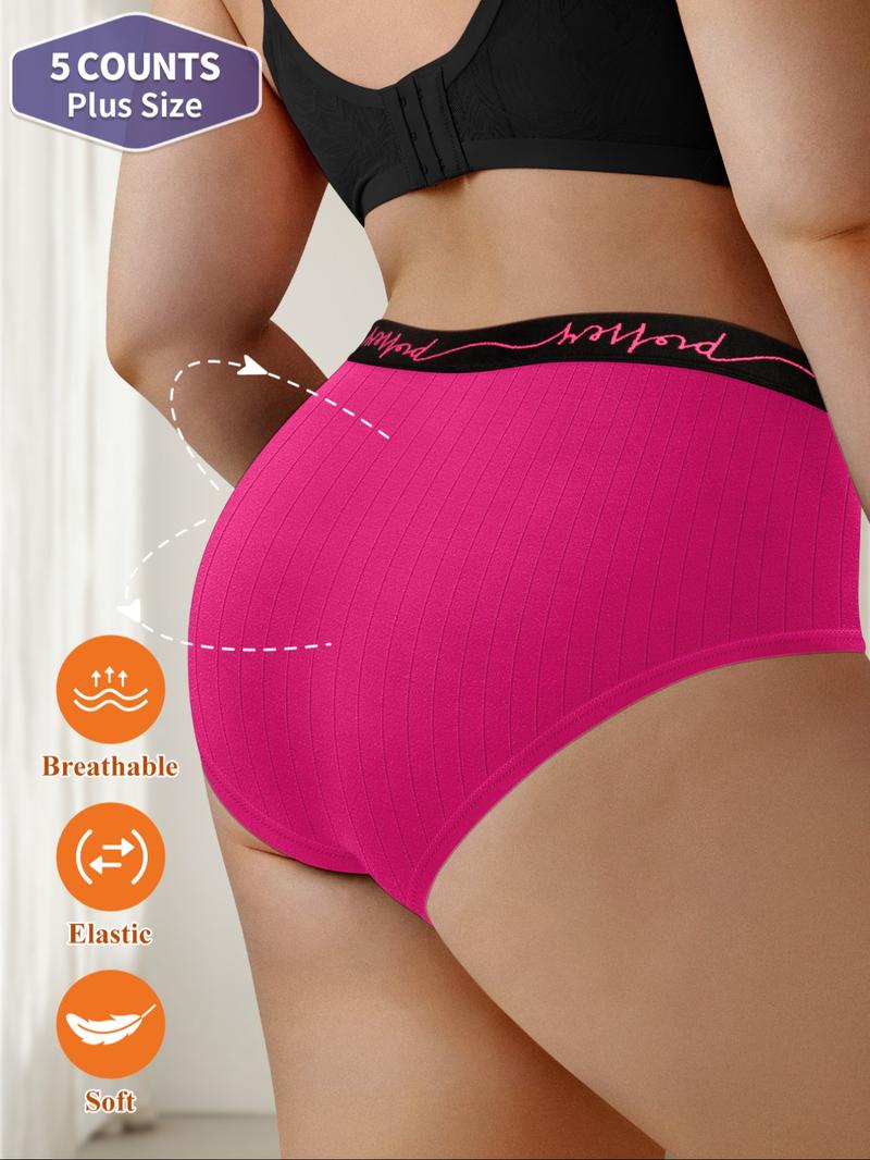 Plus Size Letter Tape Brief, Breathable Fit Panties, Soft Comfy Breathable Panties for Daily Wear, Women's Underwear for All Seasons