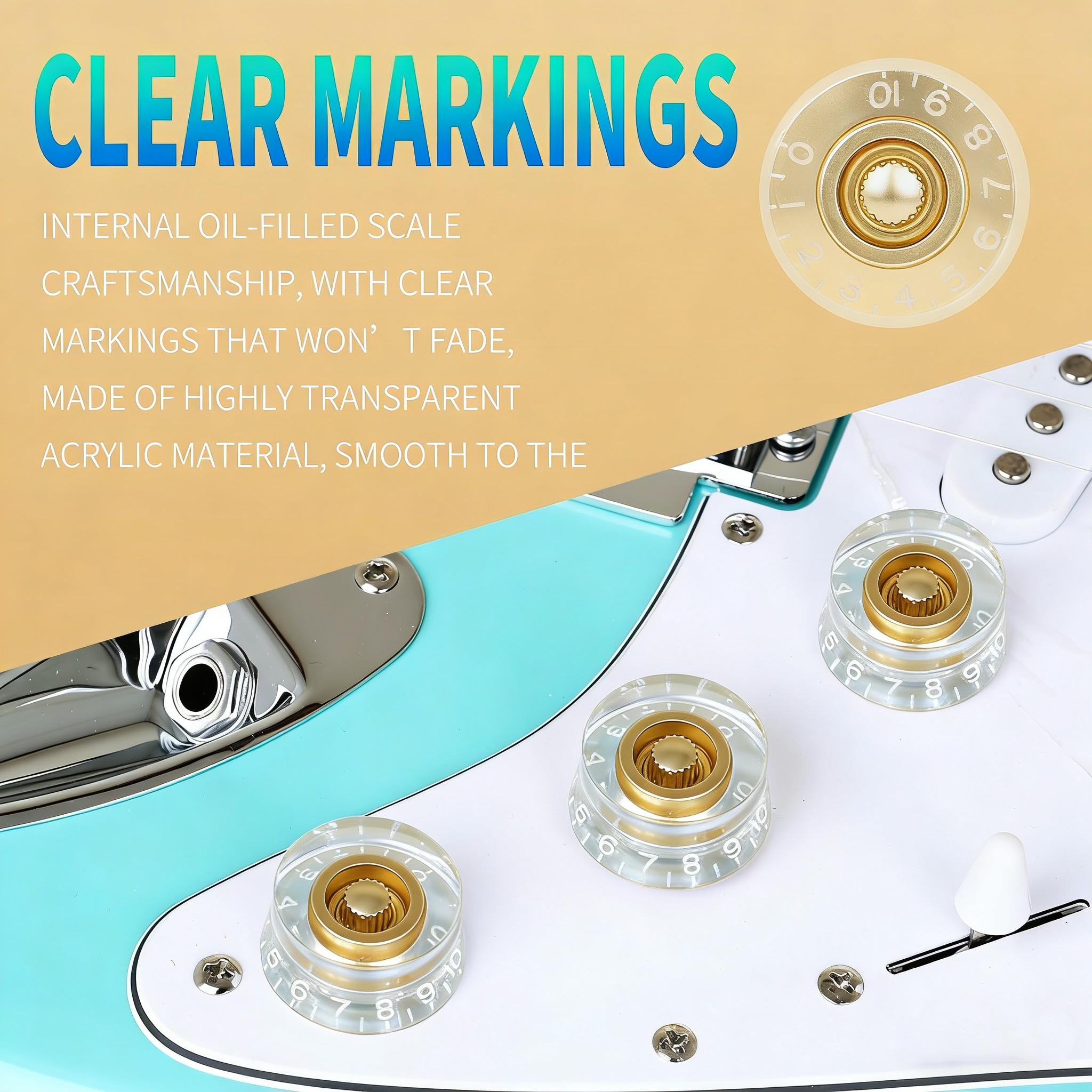 Irin Electric Guitar Volume Knob, Transparent Sound Control, Smooth Surface, Clear Markings, PVC Bag Packaging