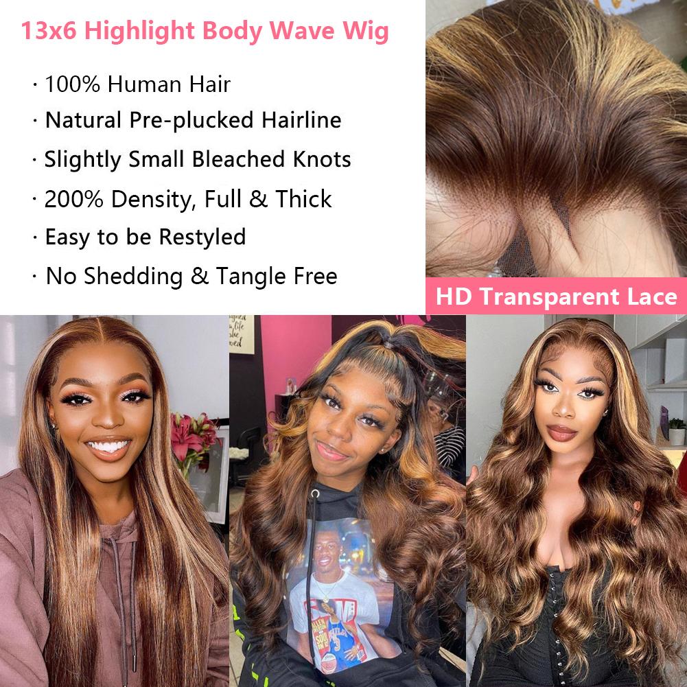 QUANDIAN 13x6 Body Wave Highlight Ombre Lace Front Wig Human Hair HD Lace Front Wigs Human Hair 200 Density P4/27 Colored Honey Blonde Wig Springtok QUANDIAN 13x6 Body Wave Highlight Ombre Lace Front Wig Human Hair HD Lace Front Wigs Human Hair 200 Density P4/27 Colored Honey Blonde Wig Springtok