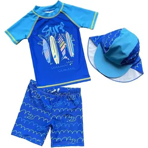 Baby Toddler Boys Two Pieces Swimsuit Set Swimwear Dinosaur Bathing Suit Rash Guards with Hat UPF 50+
