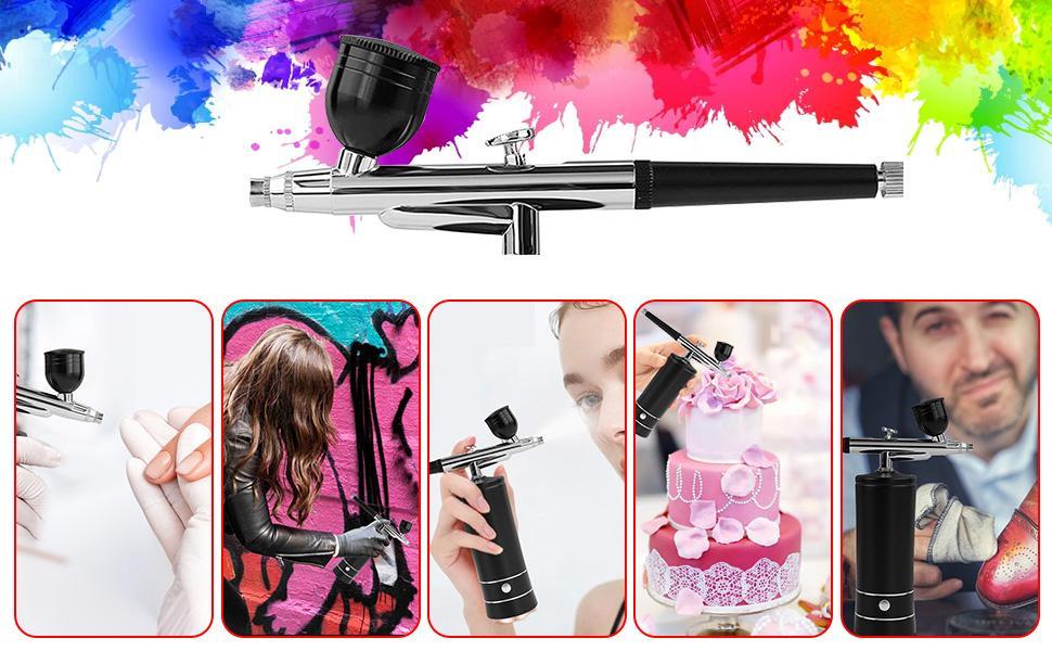 Airbrush Kit with Compressor Portable Airbrush Kit 48PSI High-Pressure Non-Clogging Air Brush Set Cordless Rechargeable with 0.3mm Nozzle and Cleaning Brush for Painting,Nail Art, Makeup (black)