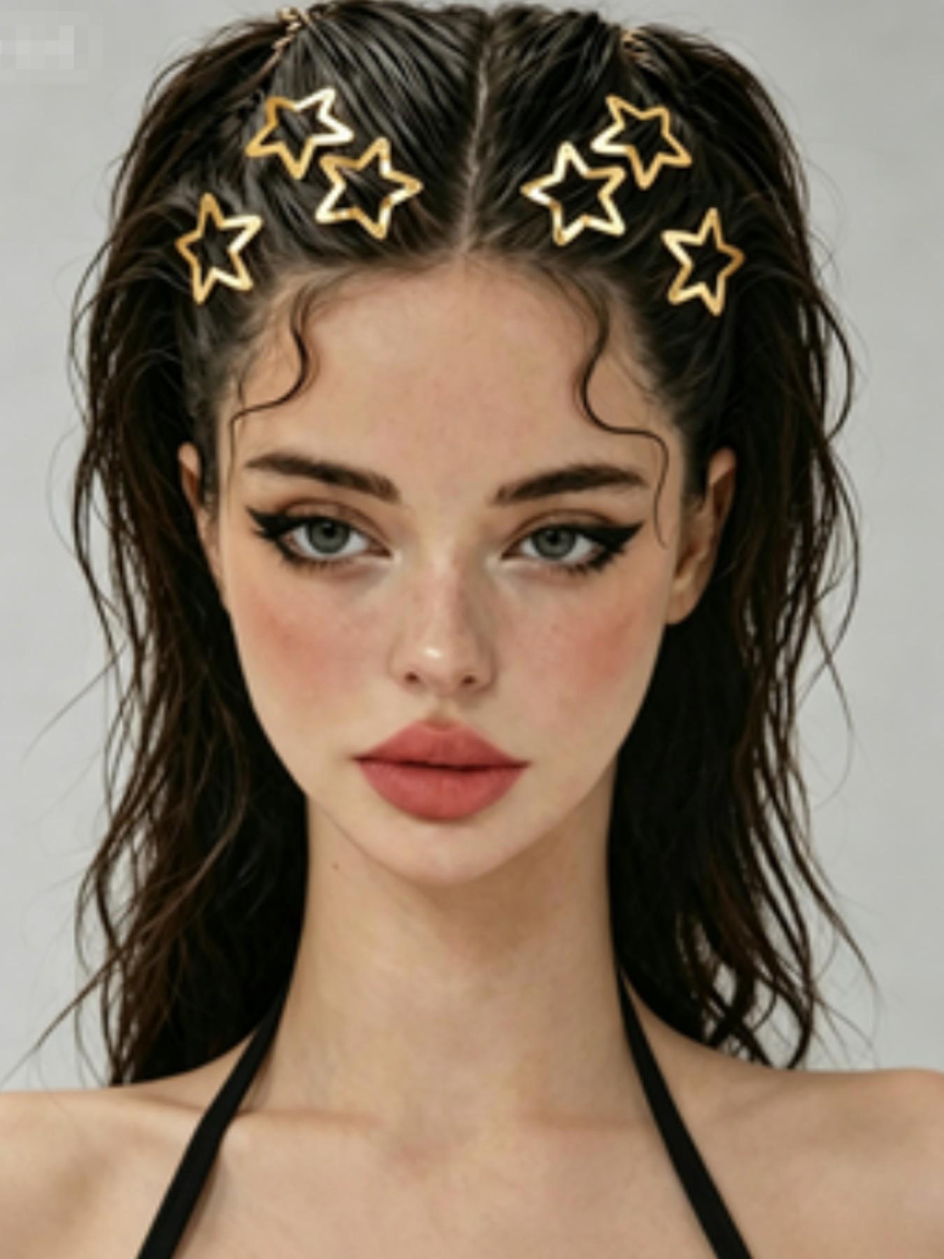 10 Pcs Women's Star Bb Clips, Fashionable Simple Shiny Design Hair Accessories, Versatile for Daily Use, Office, Dates, Parties