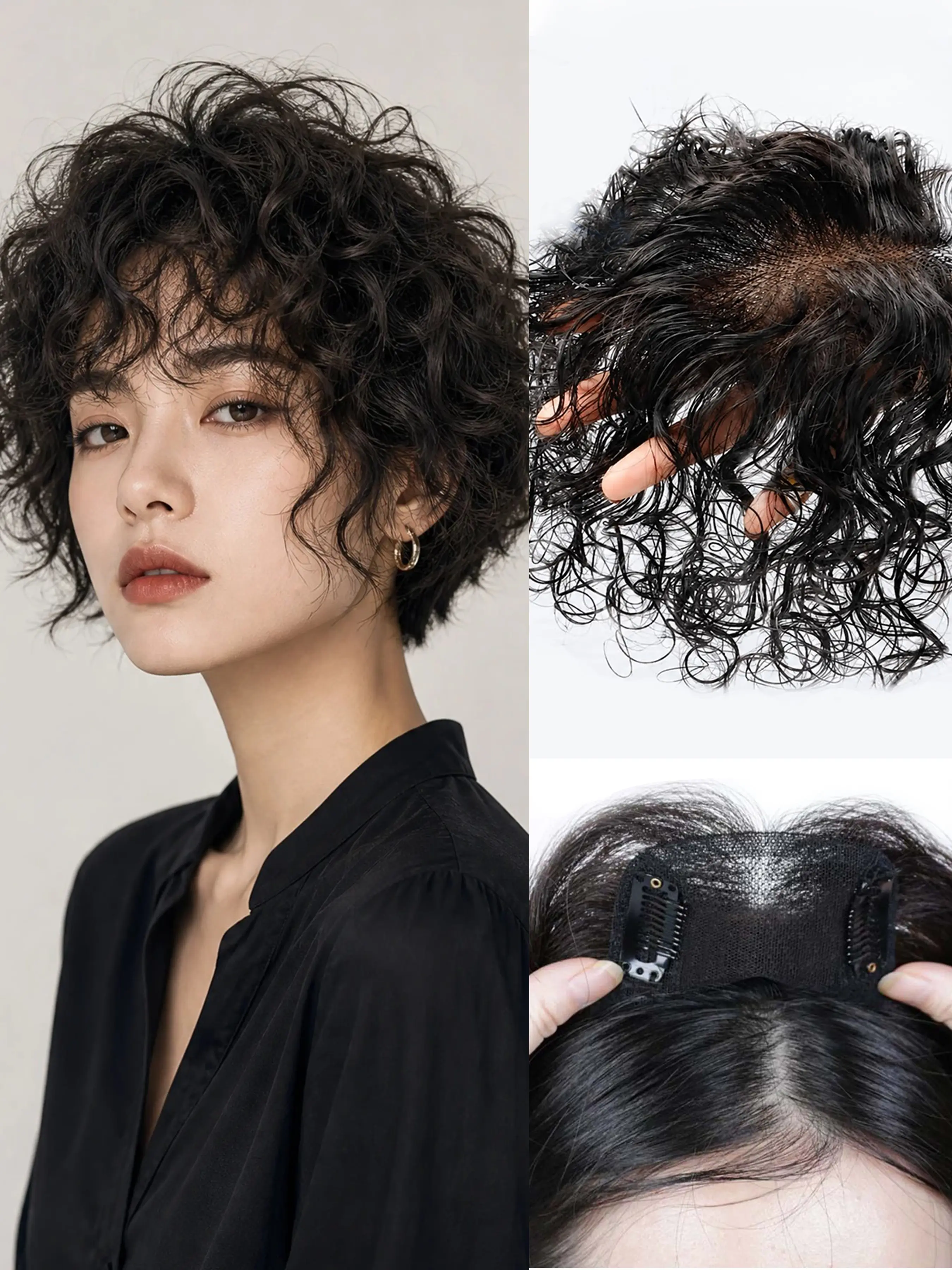 Real Hair Short Curly Wig Piece, Lightweight Breathable Inner Mesh, Natural Hair Replacement for Women, Natural Looking Hair, Daily Styling