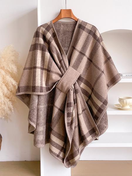 Women's Fashion Plaid, Soft Woven Fabric, Warm Fall & Winter Accessory, Stylish Print Fringe Wrap, Perfect Holiday Gift, Fringe Trim Shawl